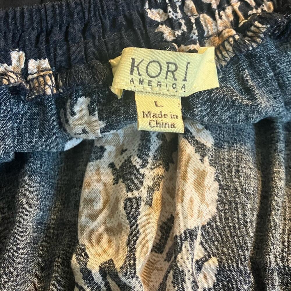 Kori America Women's Navy/Tan/White Floral Off-The-Shoulder Maxi Dress | Size L - Picture 10 of 12